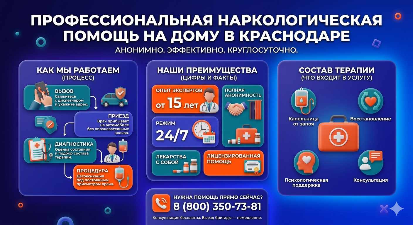 Инфографика о принципах лечения алкоголизма на дому в Ковдоре: этапы вызова нарколога, преимущества анонимной детоксикации и состав медицинской помощи.